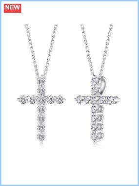 Moissanite Cross Necklace 925 Sterling Silver Pendant 16in + 3in Extender